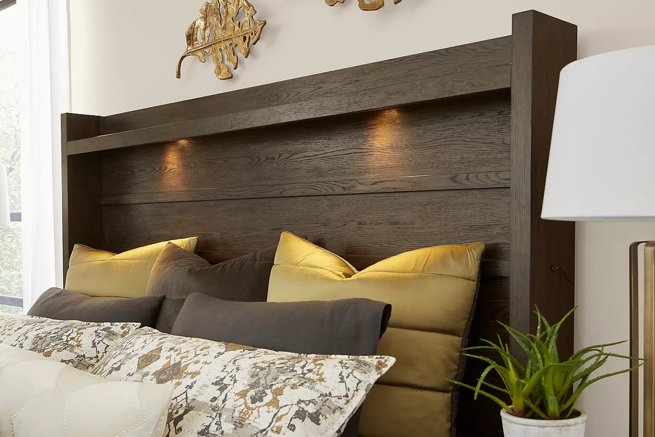 Detail of Ridgewood panel bed headboard light feature